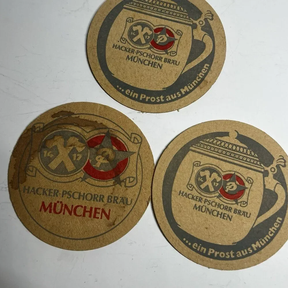 Lot of 3 Vintage Hacker-Pschorr Bräu München Beer Coasters Germany As Is